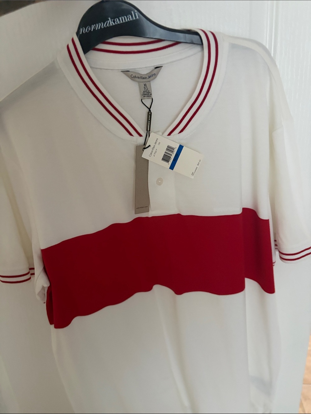 Calvin Klein Jeans White Polo with Red Chest Band